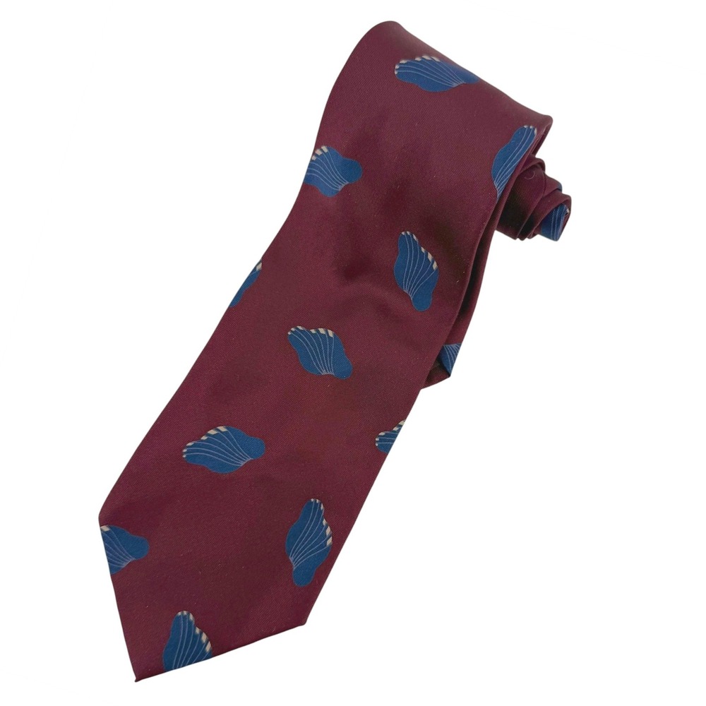 Giorgio Armani Mens Silk Tie Burgundy Blue Shell Pattern Made in Italy Luxury - Picture 2 of 5
